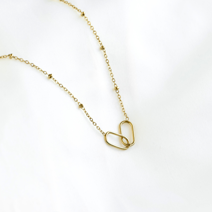 Blueyejewelry - Interlocking Rectangular Links Necklace - Stainless Steel