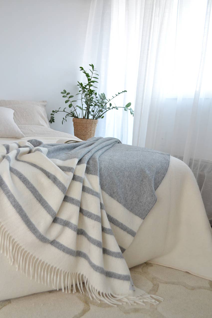 Watson Striped Throw Off White & Dark Grey Stripes with Grey