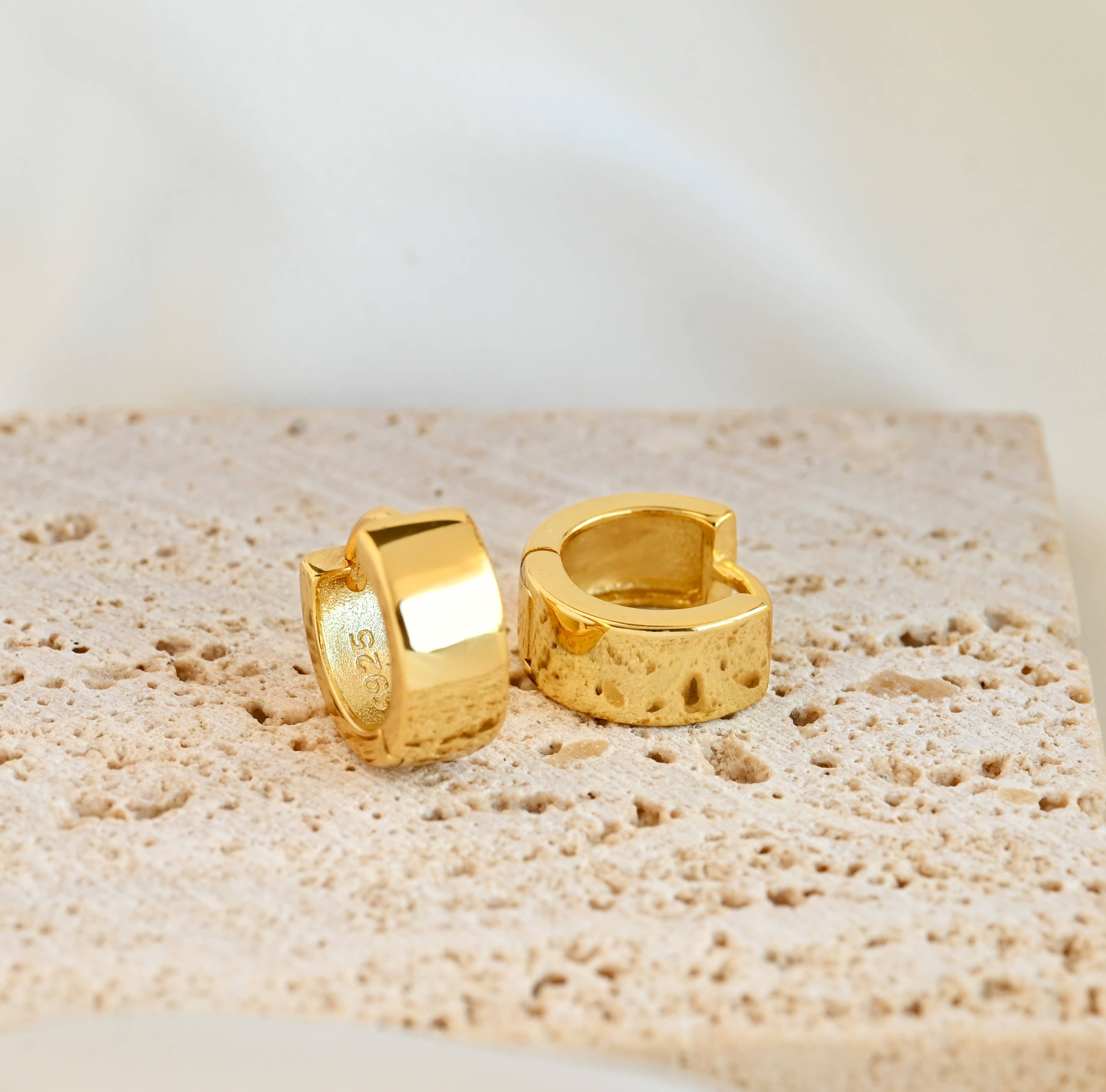 Sterling Silver Bold Hoops - Silver Wide Small Huggie Hoops