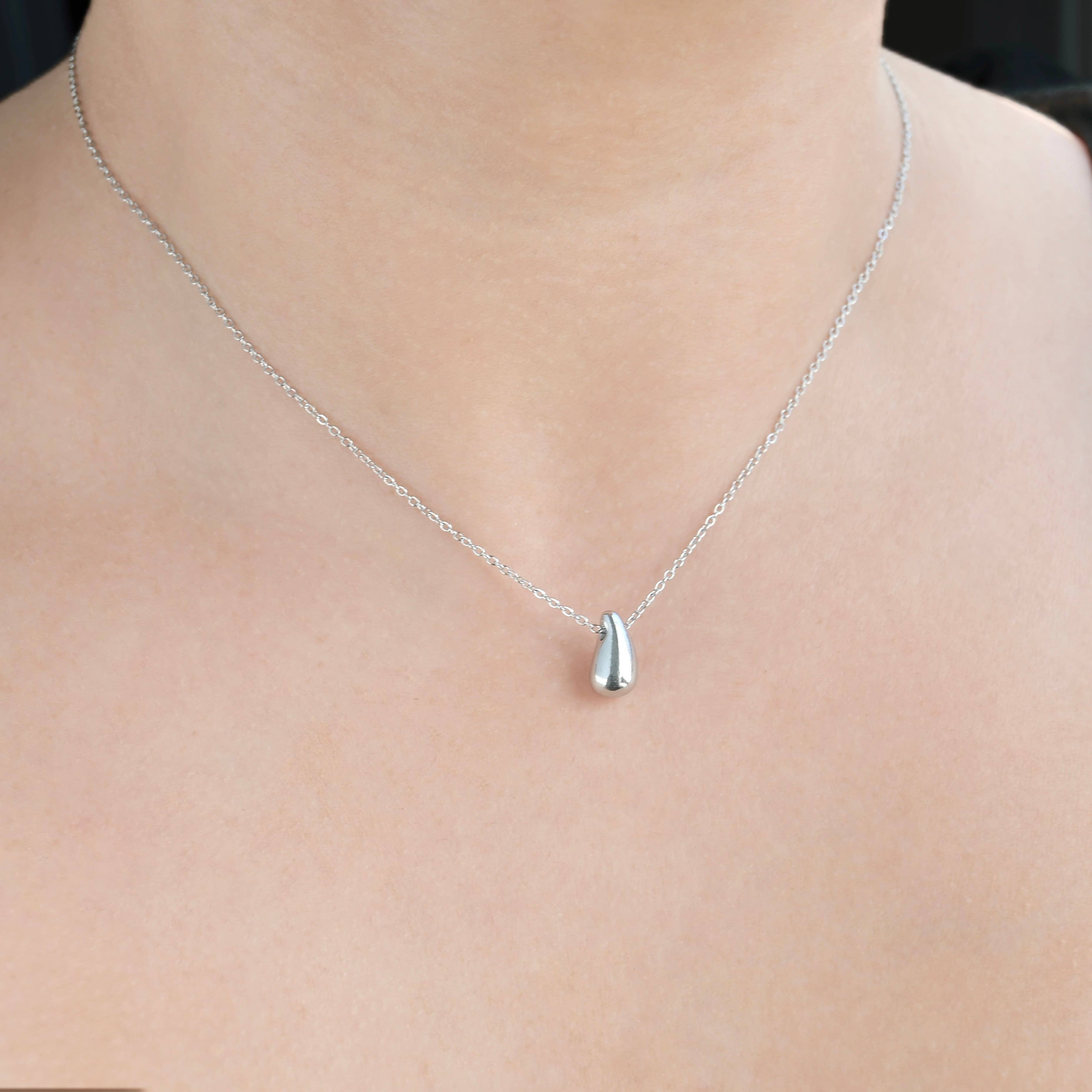 Tear Drop Pendant Necklace - Dainty Droplet Necklace