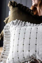 Luxe B Co - Ruffle Lumbar Pillow Cover Embroidery Olive Green Stripes