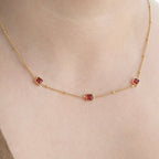 Blueyejewelry - Square Garnet Diamond Necklace - 18k Gold Stainless Steel