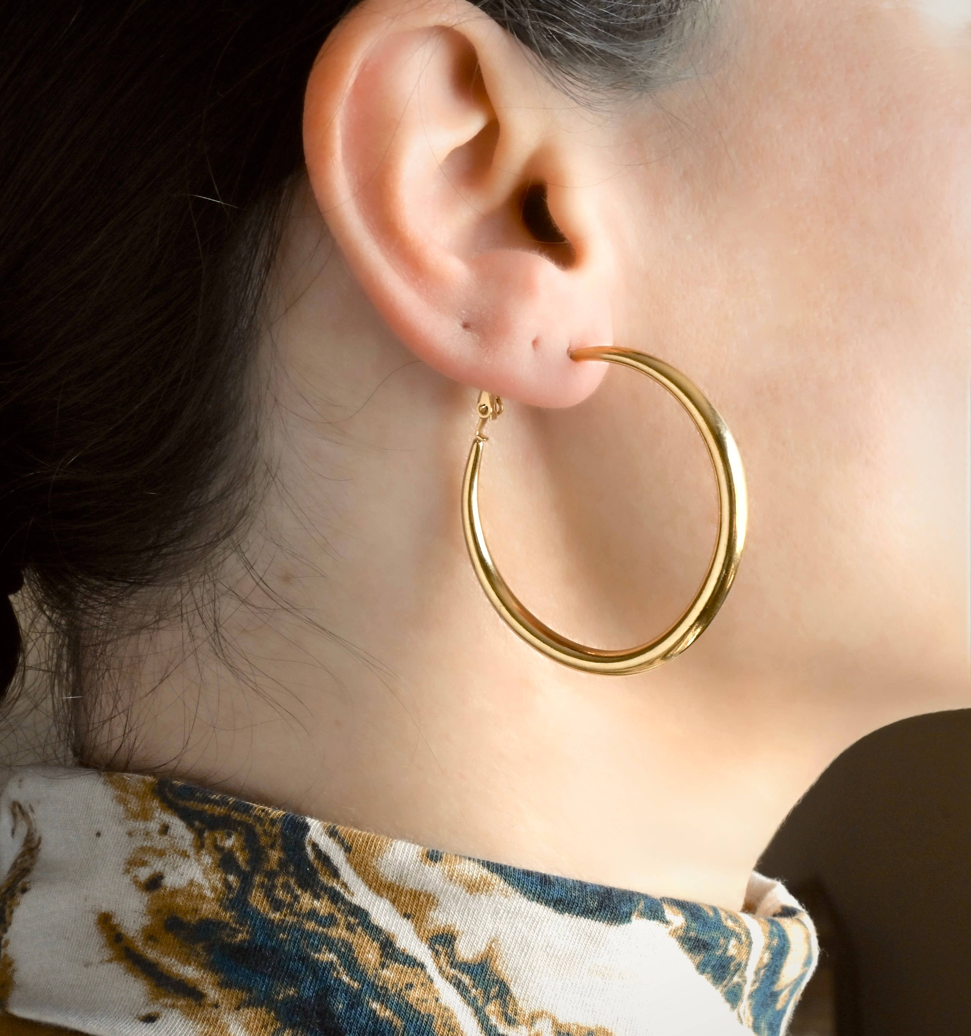 Blueyejewelry - Thick Gold Tapered Hoop Earrings - 47mm - Stainless Steel