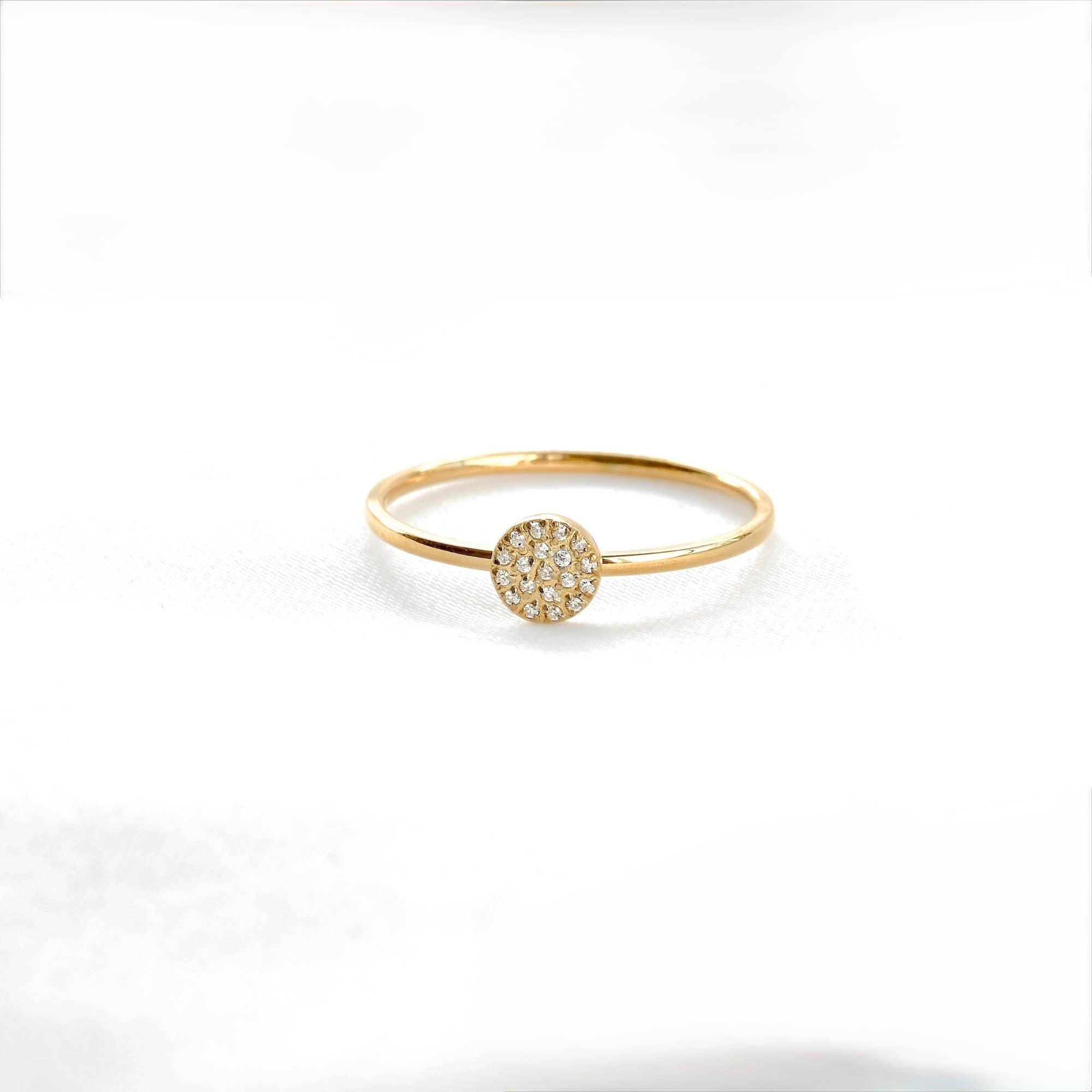 Blueyejewelry - Gold Pave CZ Coin Ring - Stainless Steel Round Diamond Ring