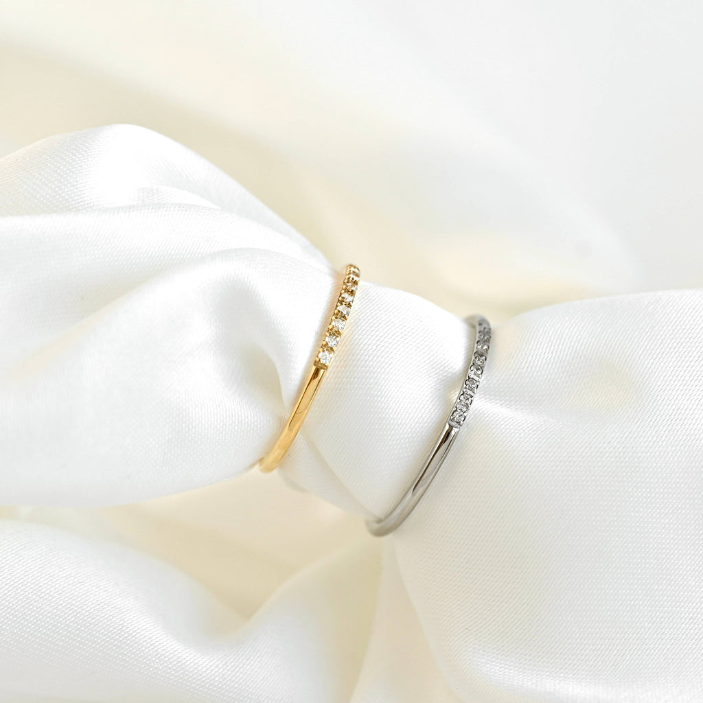 Thin Pave CZ Ring - Slim Stacker Ring - Pave Diamond Band