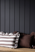 Luxe B Co- Ruffle Lumbar Pillow Cover Brown Bold Stripe