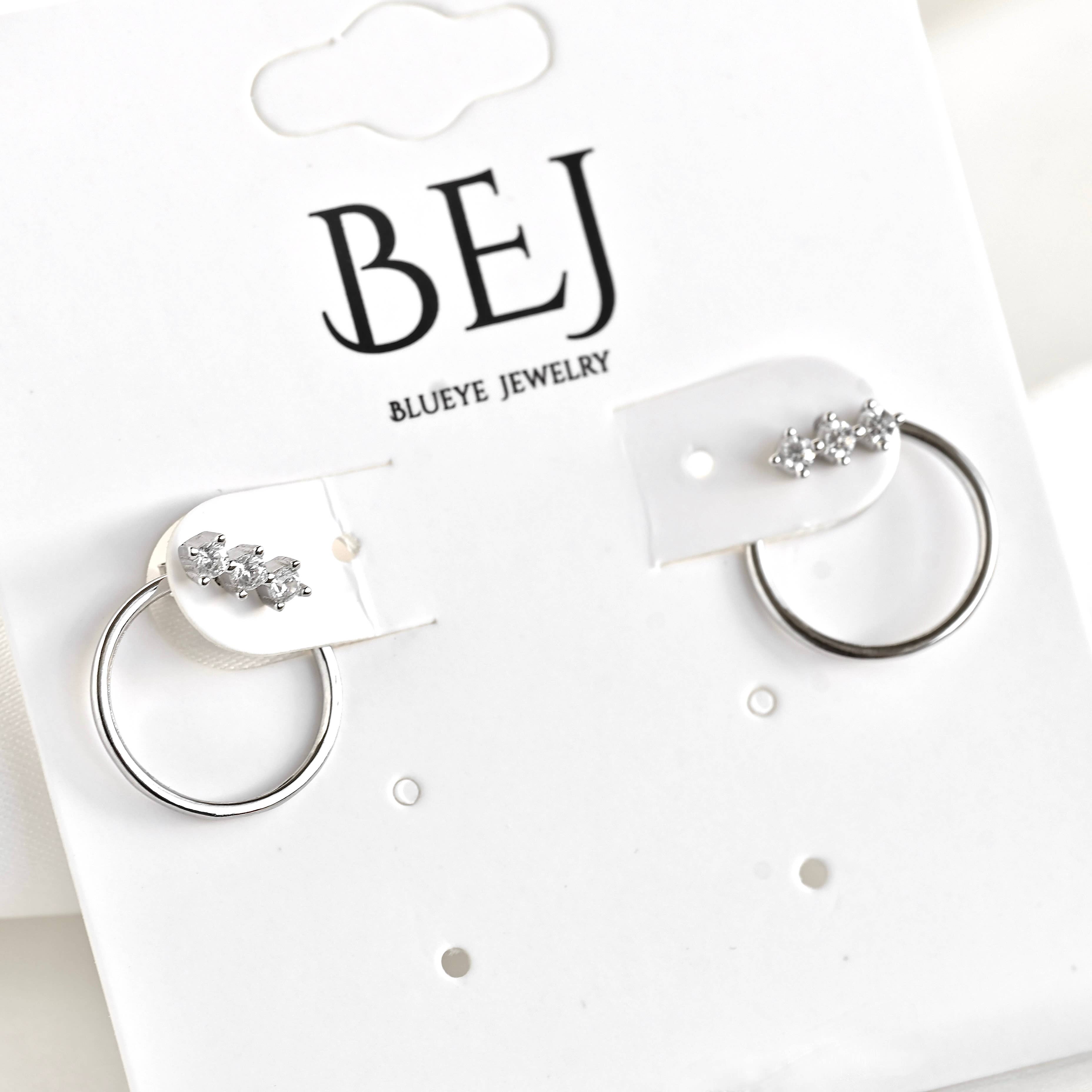 Blueyejewlry - Sterling Silver Front Back Circle Ear Jacket - CZ Earrings