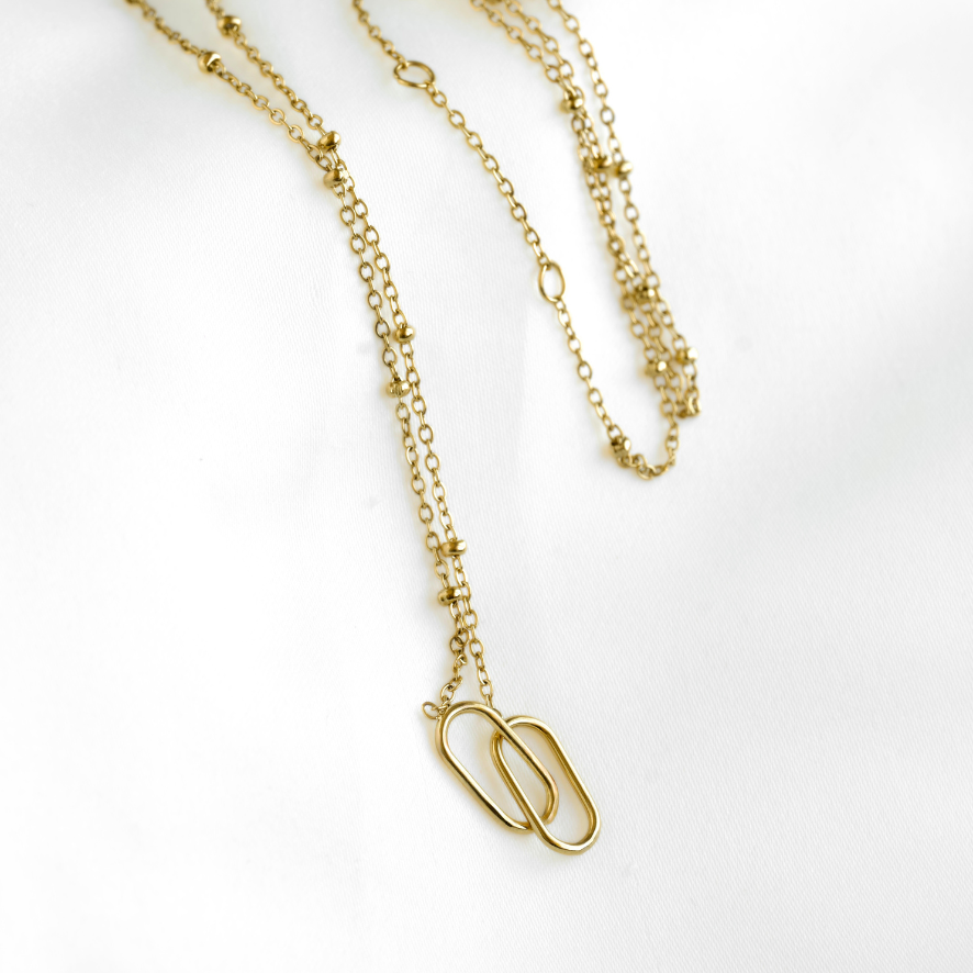 Blueyejewelry - Interlocking Rectangular Links Necklace - Stainless Steel