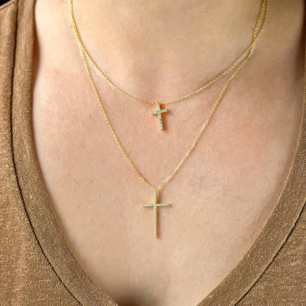 Blueyejewelry - Diamond Cross Necklace - Sterling Silver CZ Cross Pendants