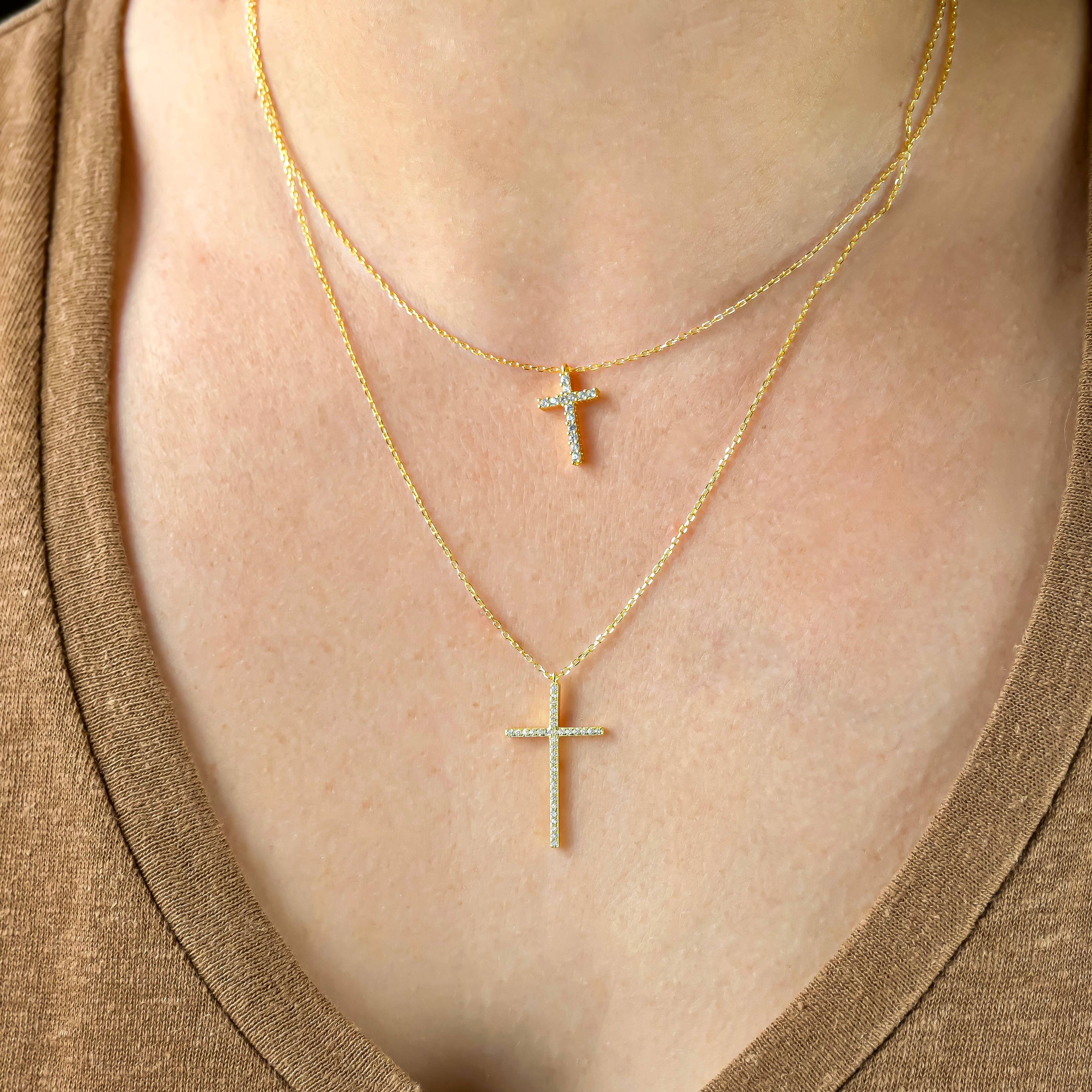 Blueyejewelry - Diamond Cross Necklace - Sterling Silver CZ Cross Pendants