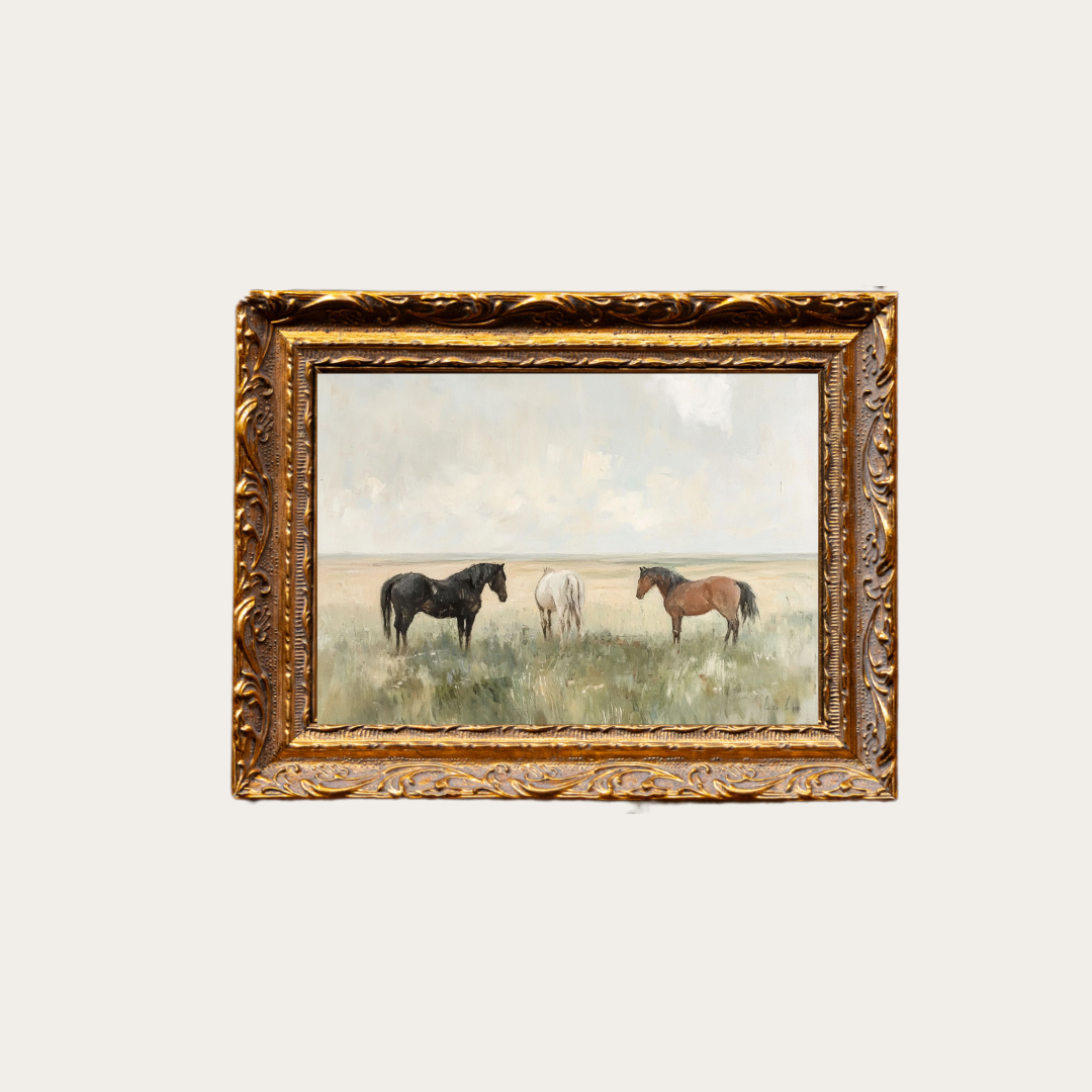Luxe B Co- Horse Pasture | French Brass Inspired Gold Mould Framed Art