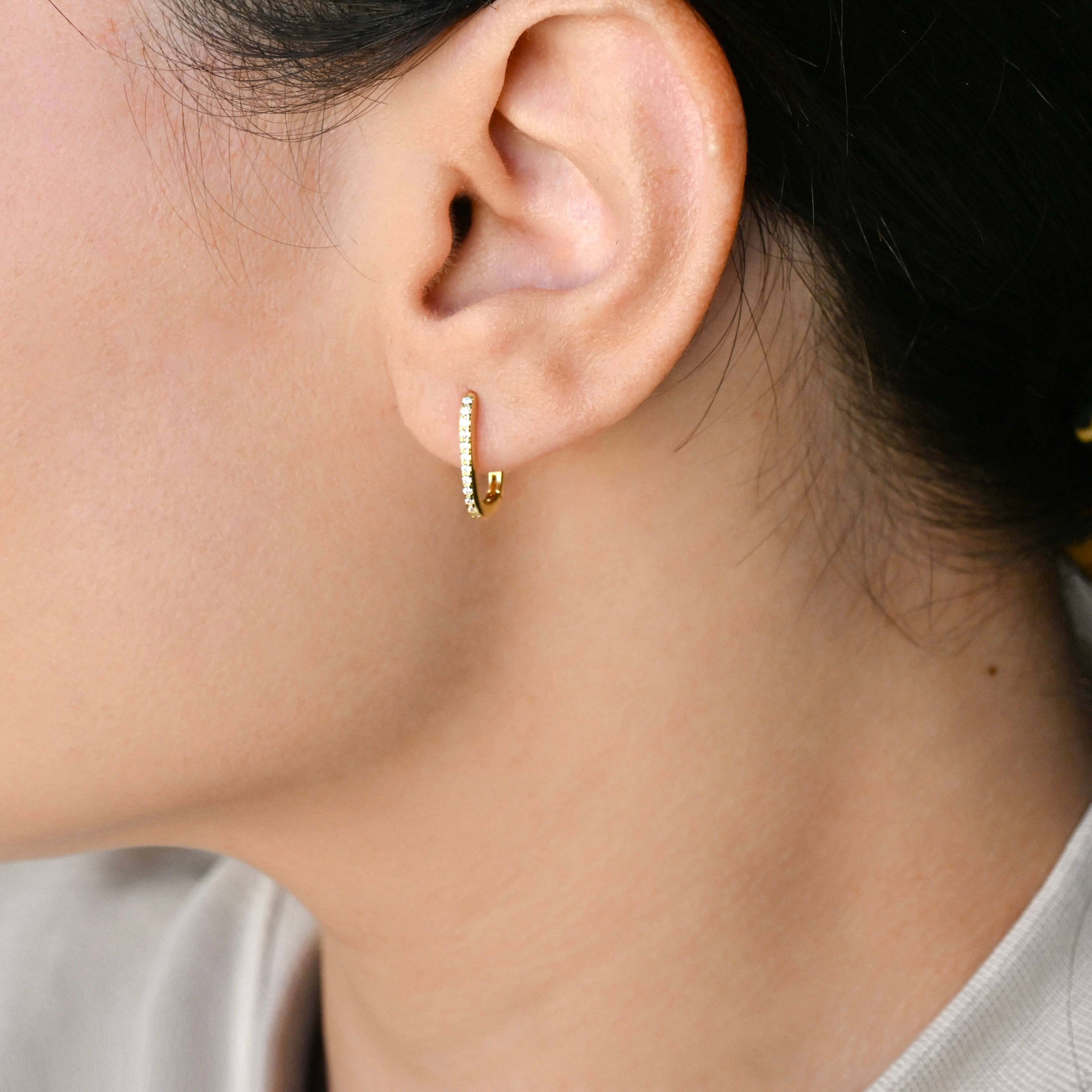 Diamond U Hoops - 925 Silver Pavé Link Hoop Earrings