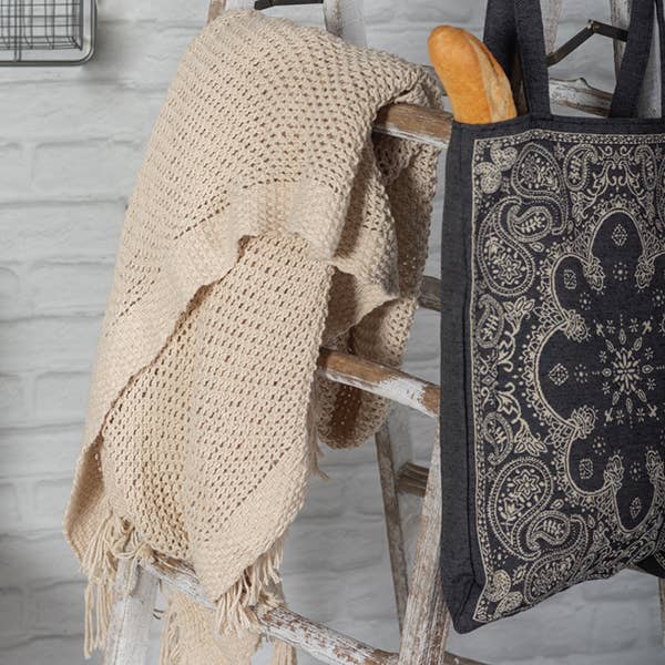 50" x 65" Knitted Cream Cotton Throw
