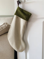 Cream Linen Textured Luxury Velvet-Lined Christmas Stocking