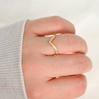 Wishbone Stacker Rings - Plain and Pave Dimond V Ring Set