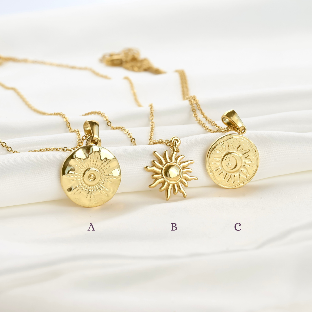 Vintage Style Sun Necklace - Sun Burst Coin Necklace