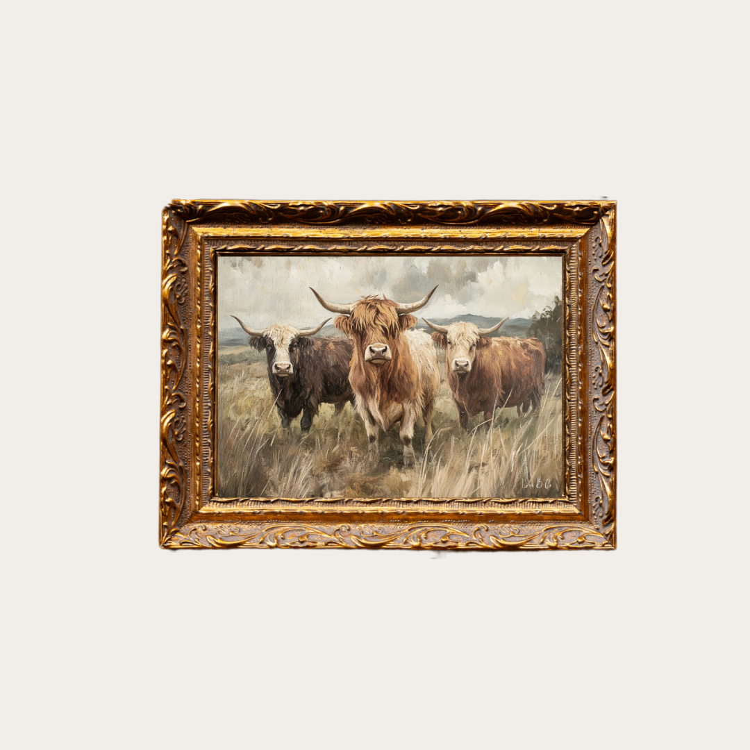 Luxe B Co - Highland Cow Herd | French Brass Inspired Framed Art