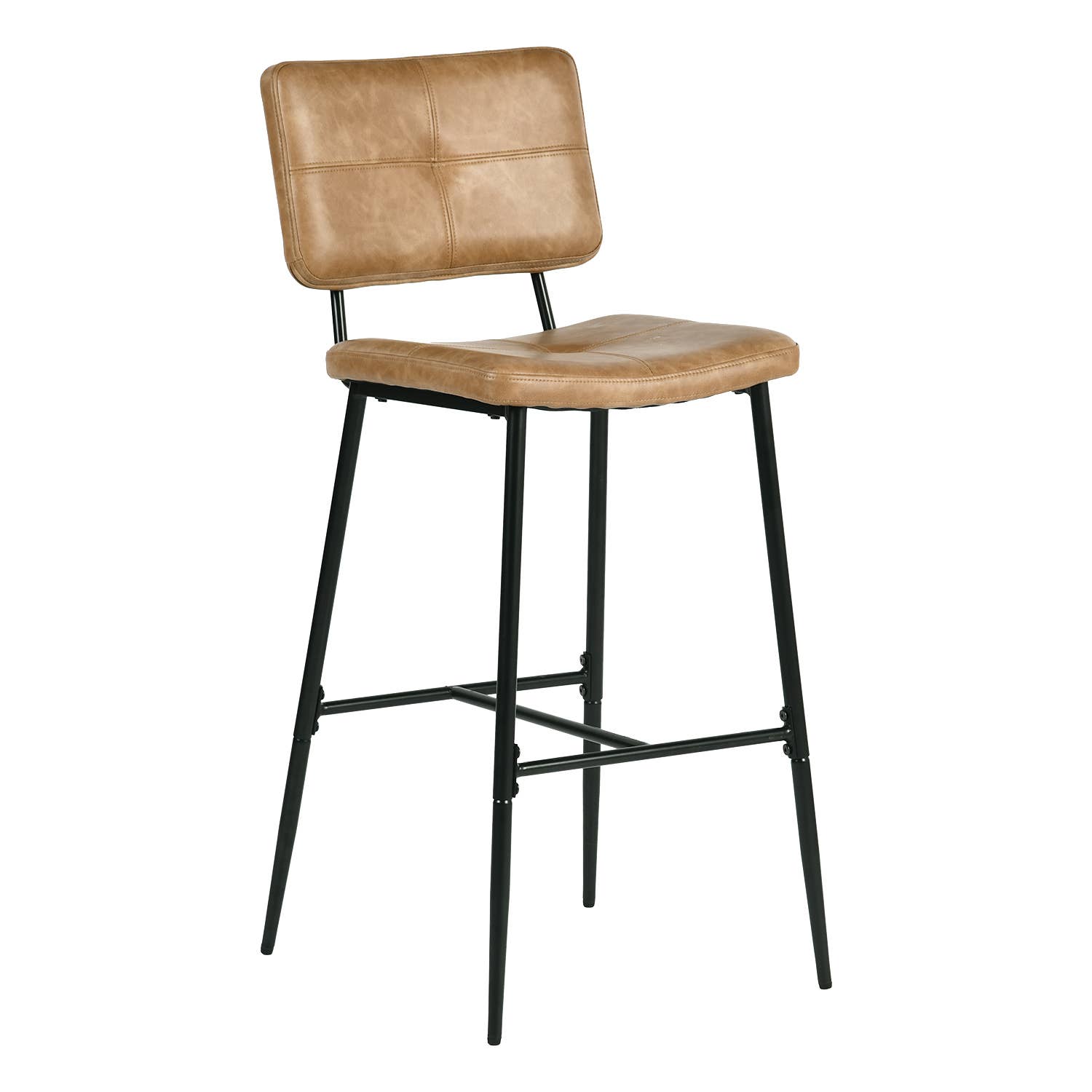 “This has to be pre-ordered, and shipping will take 2-3 weeks” Industrial Bar Stool with Cognac Faux Leather Upholstery
