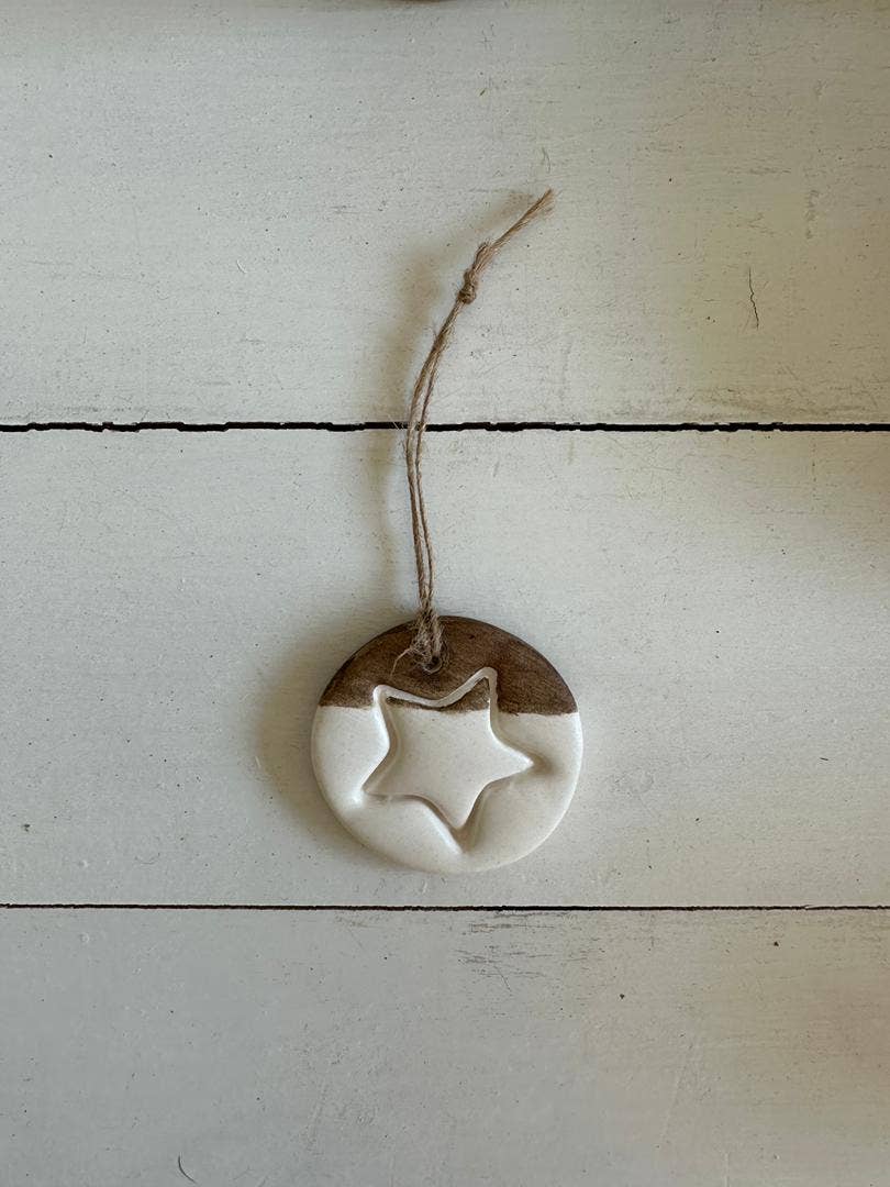 Handmade Ceramic Circle Ornament with Star Carving