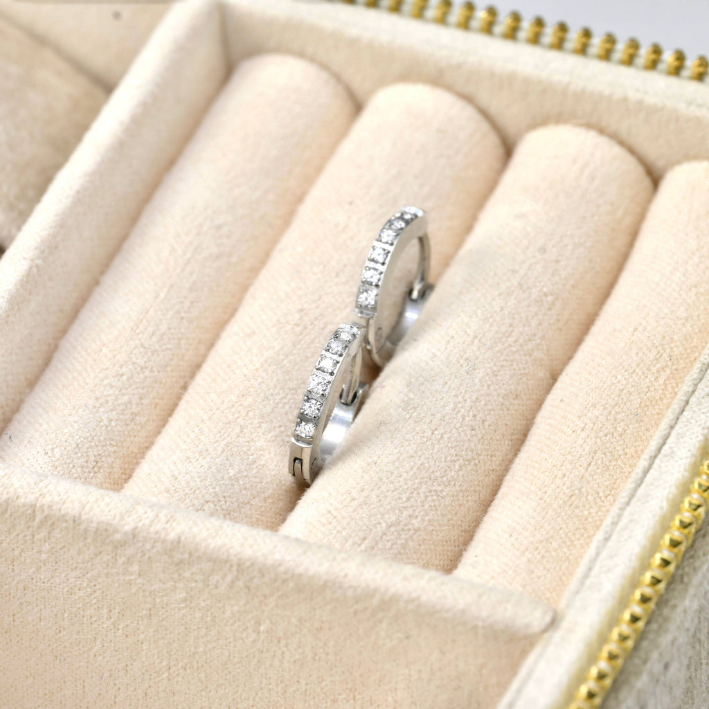 Blueyejewelry - Flat Pave CZ Huggie Hoop Earrings - 15mm - Stainless Steel