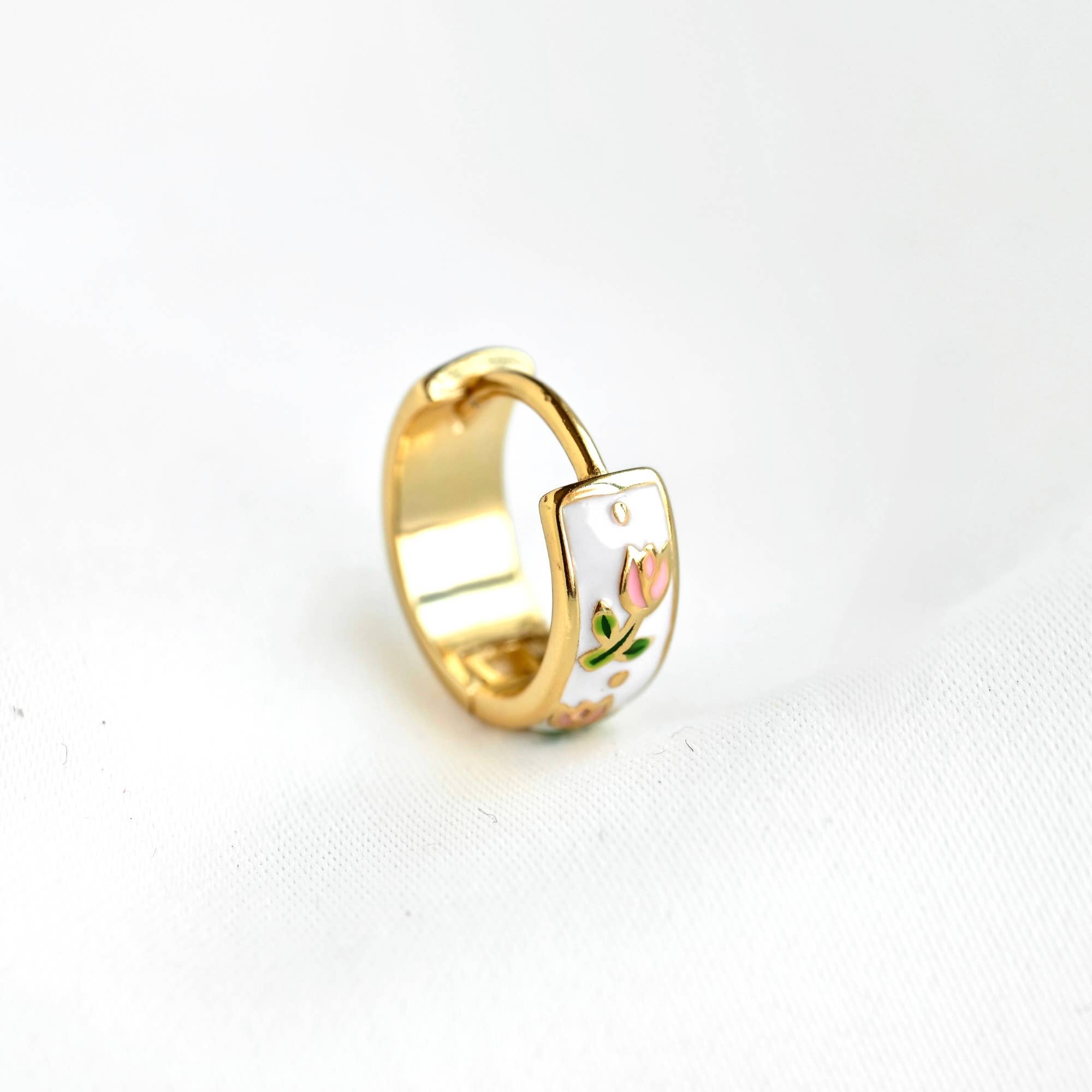 Blueyejewelry - Gold Enamel Tulip Flower Hoop Earrings - 925 Sterling Silver