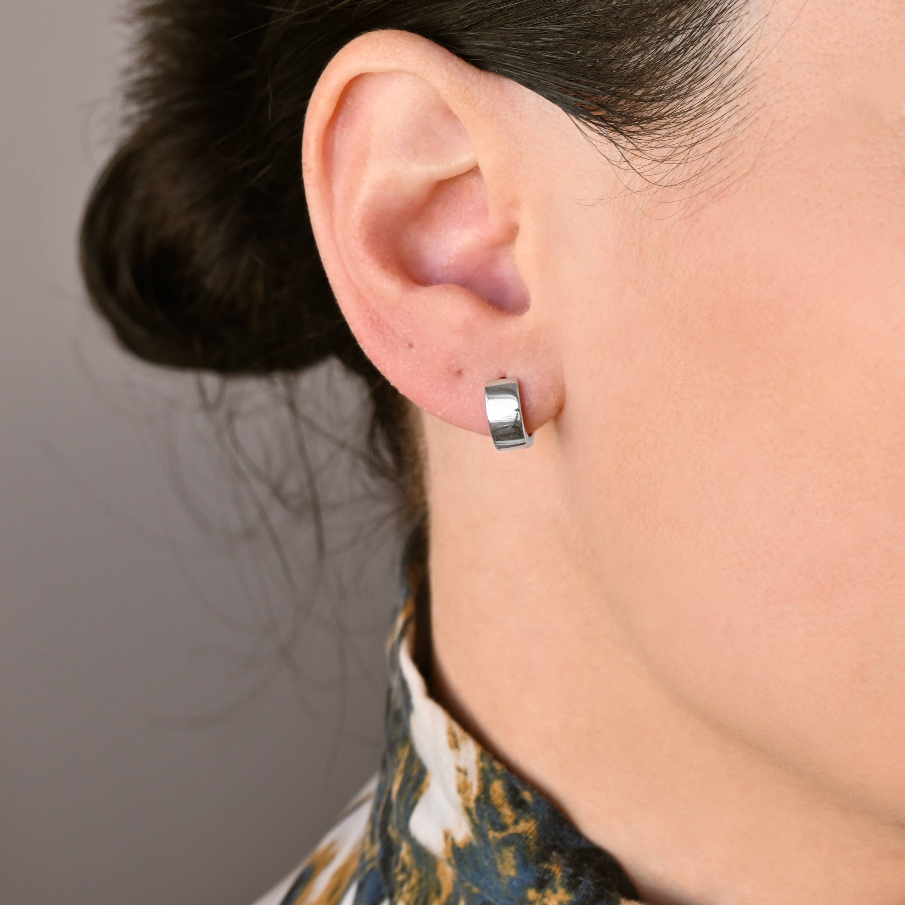 Sterling Silver Bold Hoops - Silver Wide Small Huggie Hoops